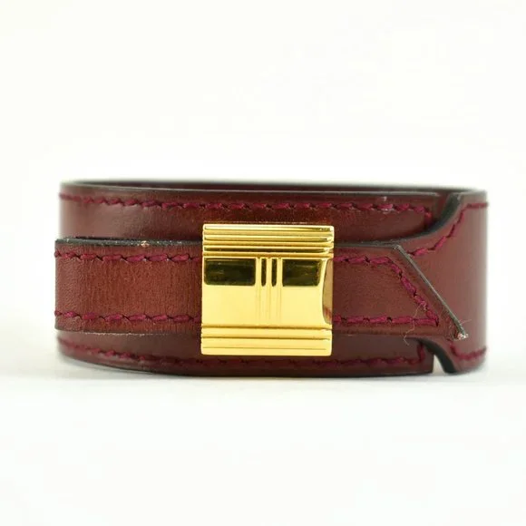 HERMES "Artemis": Scarlet Red, Leather & Gold "H" Logo Bracelet (ow) - Picture 1 of 10